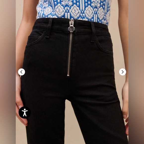 NWT Maje Black Flared Denim With Silver Zipper Logo Detail Size 42/ US 14 - Picture 2 of 14